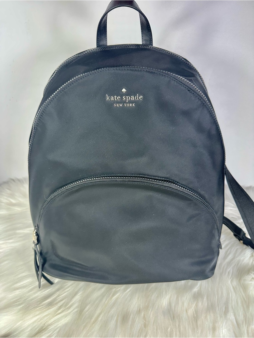 kate spade Black Nylon Backpack with Front Zip Pocket